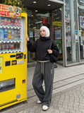 DAXUEN dark grey pinstriped wide-leg pants — model photo