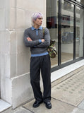 DAXUEN dark grey ribbed polo mock neck sweater — model photo