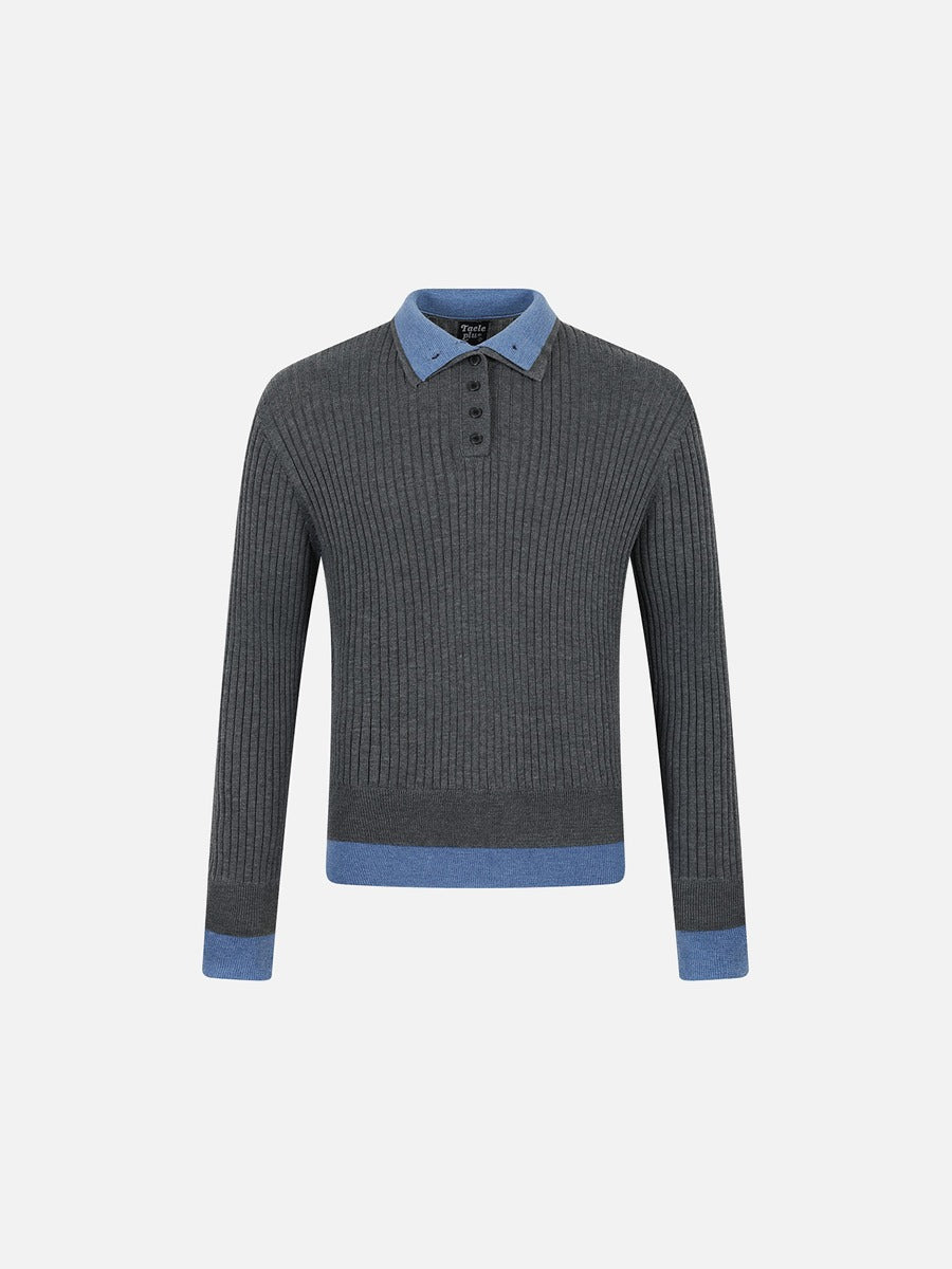 DAXUEN dark grey ribbed polo mock neck sweater