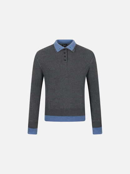 DAXUEN dark grey ribbed polo mock neck sweater