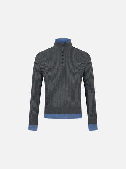 DAXUEN dark grey ribbed polo mock neck sweater