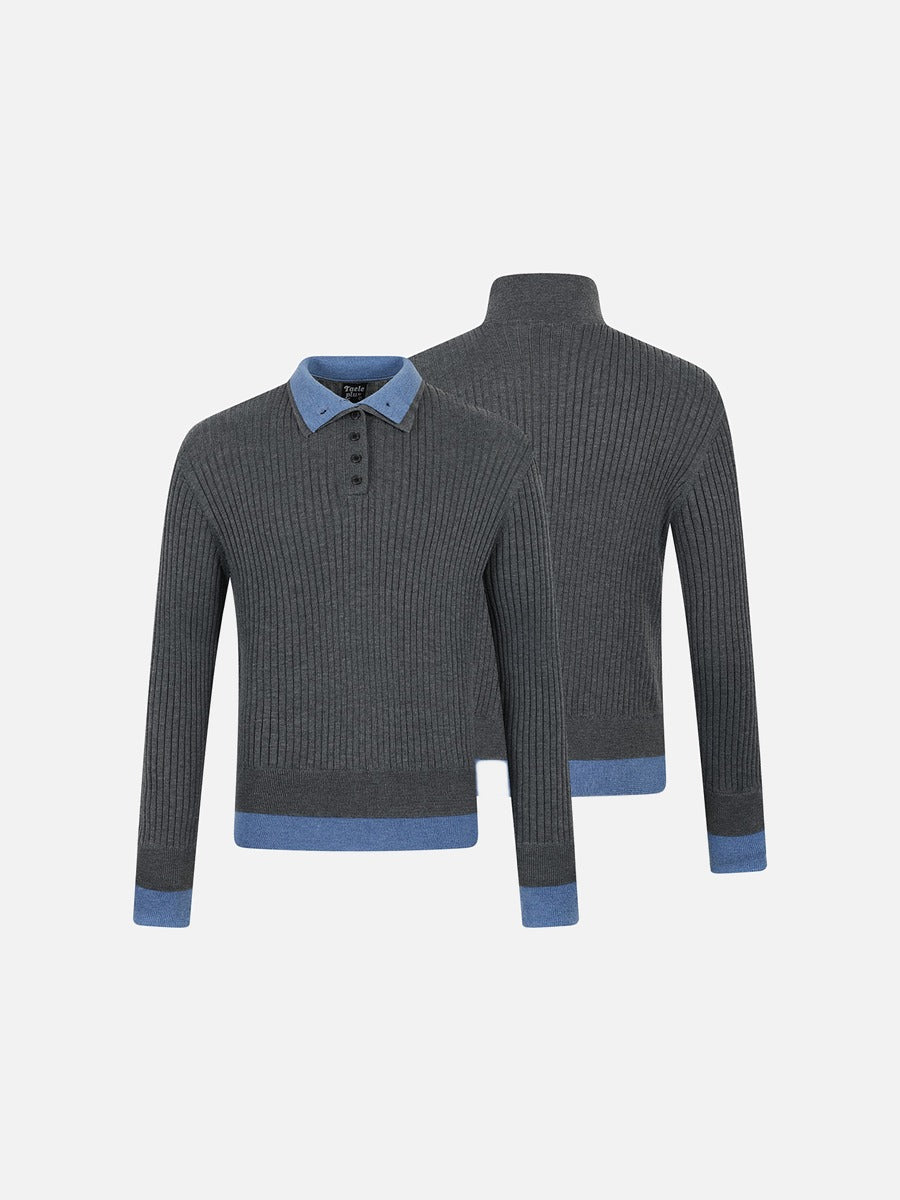 DAXUEN dark grey ribbed polo mock neck sweater