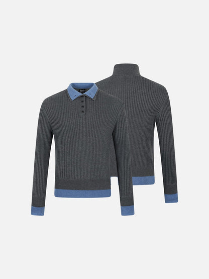 DAXUEN dark grey ribbed polo mock neck sweater