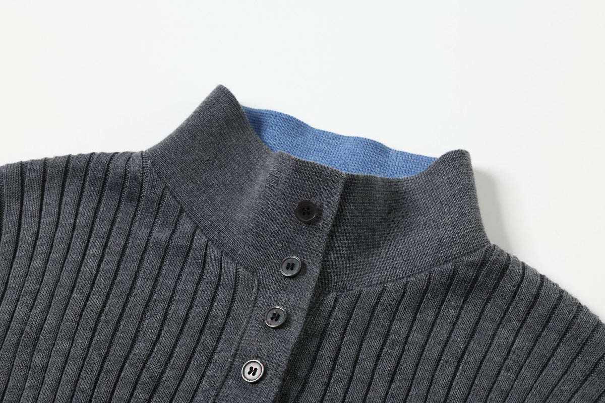 DAXUEN dark grey ribbed polo mock neck sweater