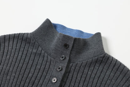 DAXUEN dark grey ribbed polo mock neck sweater