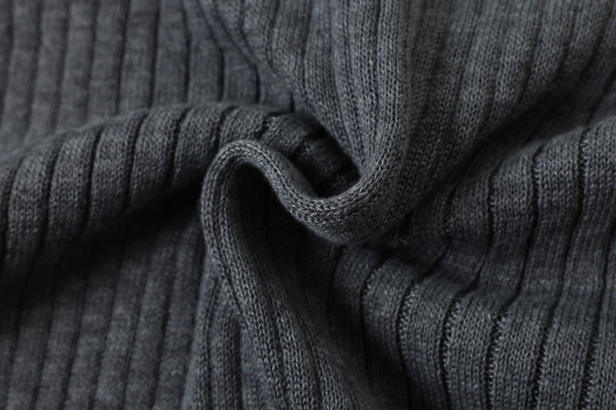 DAXUEN dark grey ribbed polo mock neck sweater