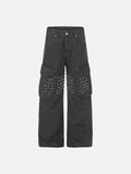 DAXUEN dark grey wide-leg cargo pants with silver spikes