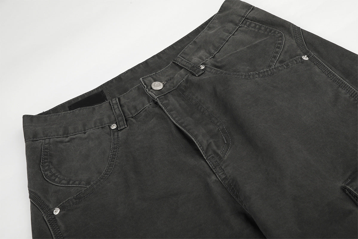 DAXUEN dark grey wide-leg cargo pants with silver spikes