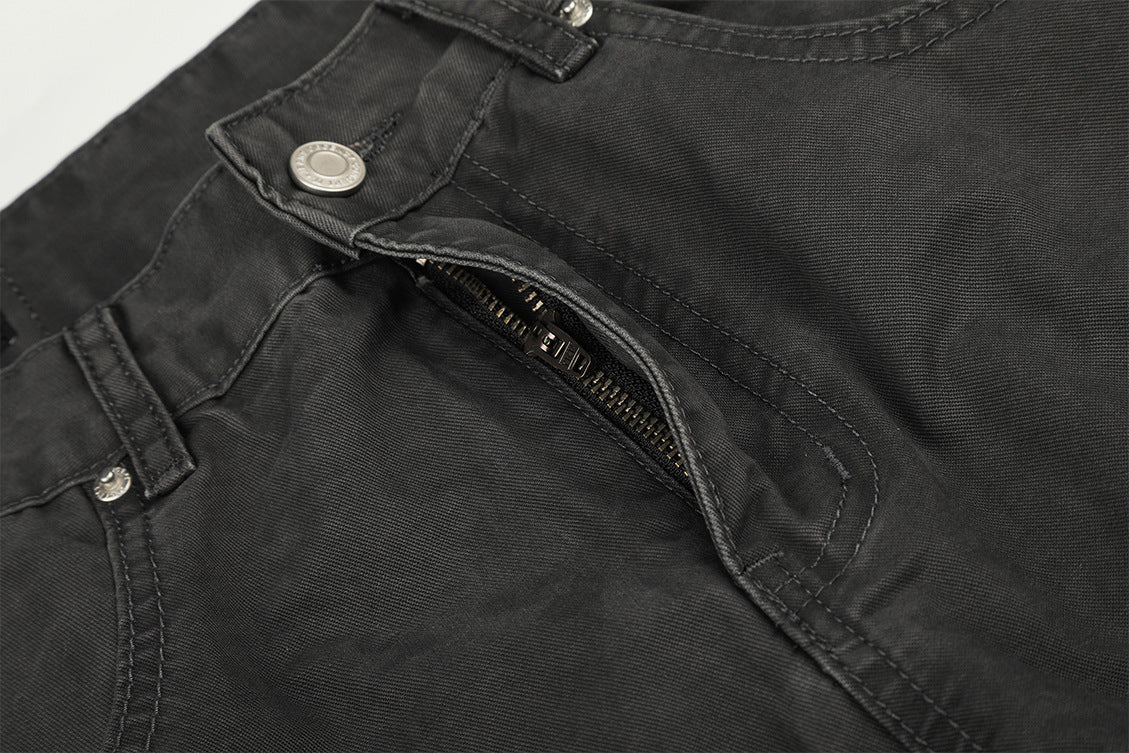 DAXUEN dark grey wide-leg cargo pants with silver spikes