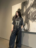 DAXUEN dark grey wide-leg trousers with pleats — model photo