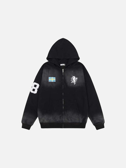 DAXUEN Dark Harvest oversized zip hoodie with graphics