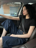 DAXUEN Dark indigo blue wide-leg cropped denim culottes — model photo
