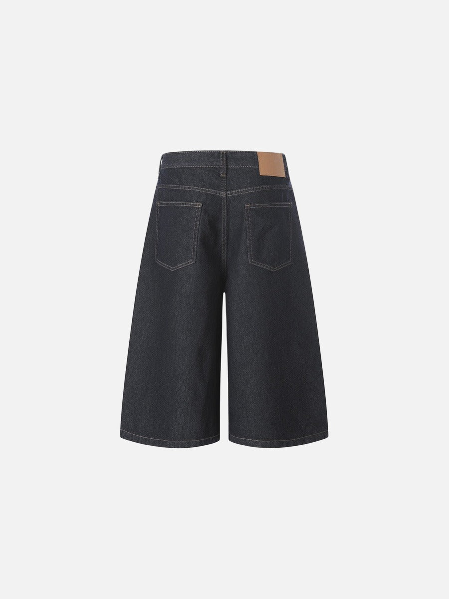 DAXUEN Dark indigo blue wide-leg cropped denim culottes