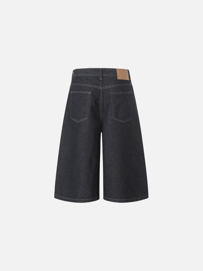 DAXUEN Dark indigo blue wide-leg cropped denim culottes