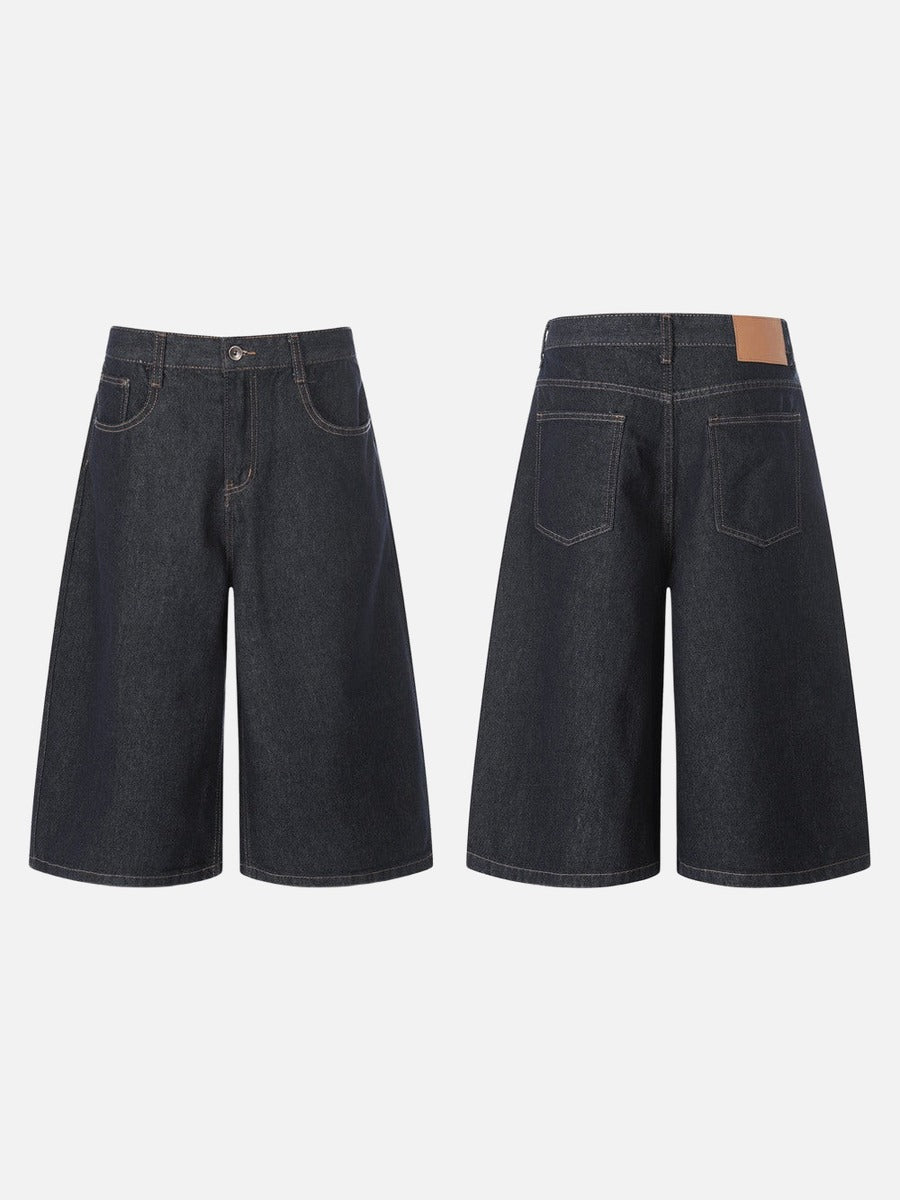 DAXUEN Dark indigo blue wide-leg cropped denim culottes