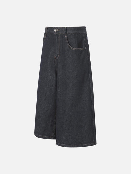 DAXUEN Dark indigo blue wide-leg cropped denim culottes