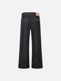 DAXUEN Dark indigo wide-leg denim pants with embroidery and studs