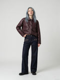 DAXUEN Dark indigo wide-leg denim pants with embroidery and studs — model photo
