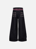 DAXUEN dark indigo wide-leg denim pants with plaid detail