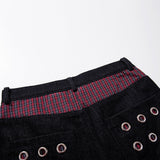 DAXUEN dark indigo wide-leg denim pants with plaid detail