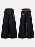 DAXUEN dark indigo wide-leg denim pants with plaid detail