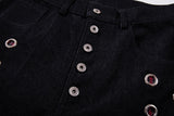 DAXUEN dark indigo wide-leg denim pants with plaid detail