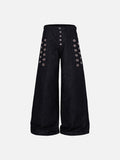 DAXUEN dark indigo wide-leg denim pants with plaid detail