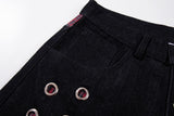 DAXUEN dark indigo wide-leg denim pants with plaid detail