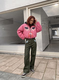 DAXUEN dark olive wide-leg trousers with plaid pockets — model photo