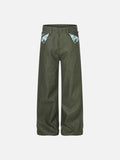 DAXUEN dark olive wide-leg trousers with plaid pockets