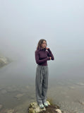 DAXUEN dark plum mock neck athletic top — model photo