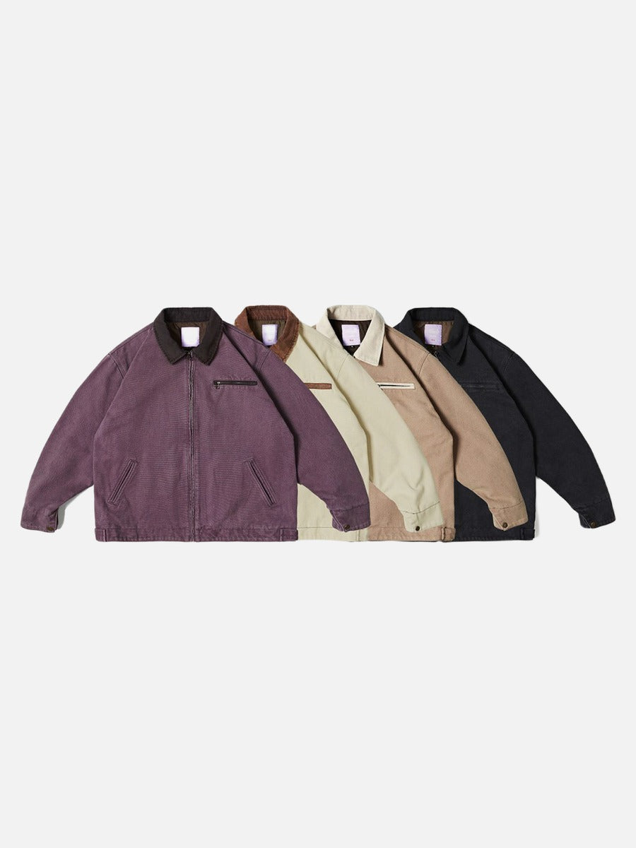DAXUEN dark purple workwear jacket with corduroy collar