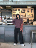 DAXUEN dark purple workwear jacket with corduroy collar — model photo