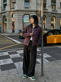 DAXUEN dark purple workwear jacket with corduroy collar — model photo