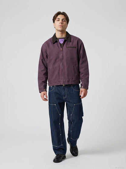 DAXUEN dark purple workwear jacket with corduroy collar — model photo
