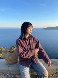 DAXUEN dark purple workwear jacket with corduroy collar — model photo