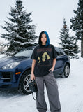 DAXUEN faded charcoal black oversized graphic tee — model photo