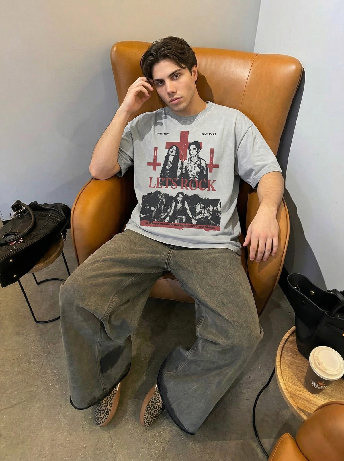 DAXUEN Oversized graphic t-shirt with bold prints — model photo