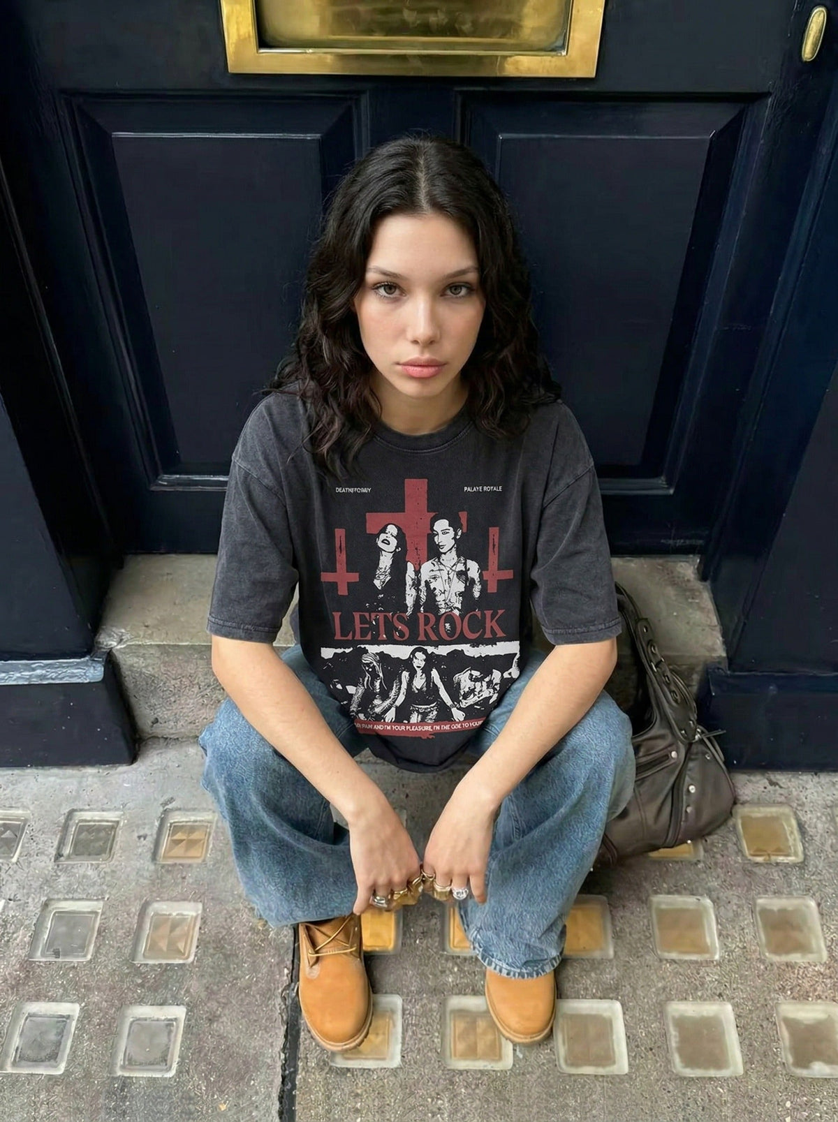 DAXUEN Oversized graphic t-shirt with bold prints — model photo