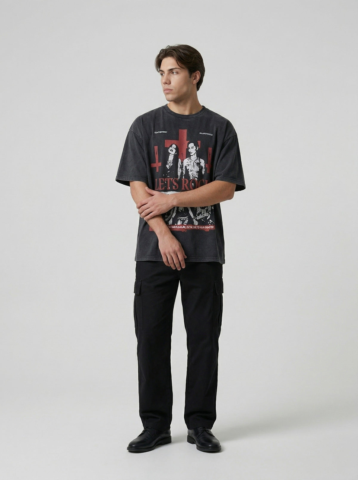 DAXUEN Oversized graphic t-shirt with bold prints — model photo