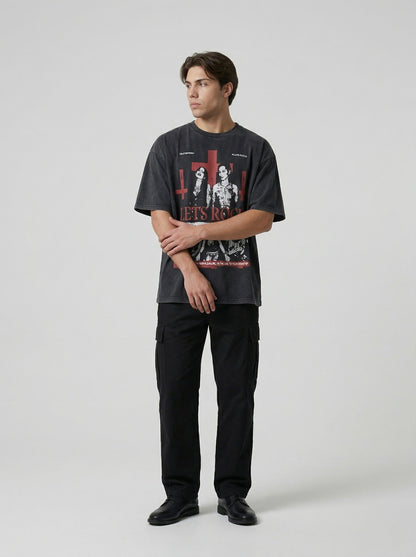 DAXUEN Oversized graphic t-shirt with bold prints — model photo