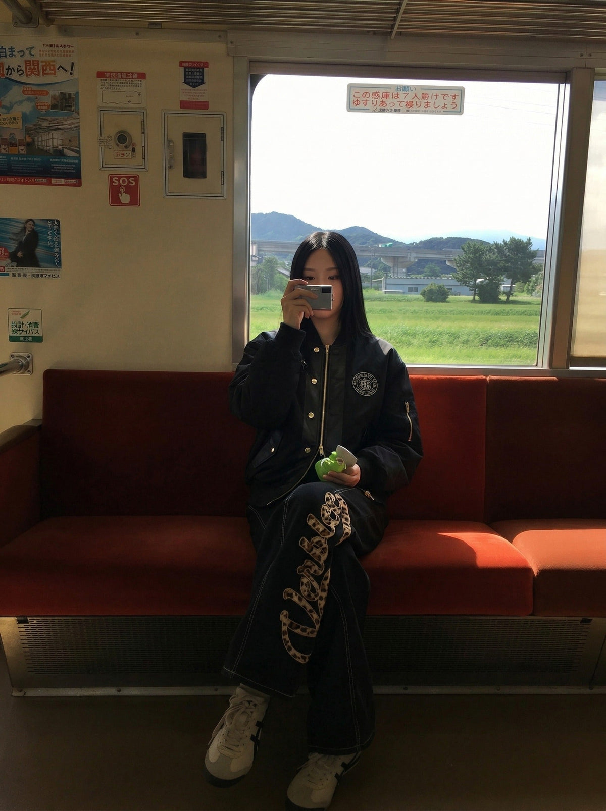 DAXUEN Deconstructed bomber jacket in navy blue and black — model photo