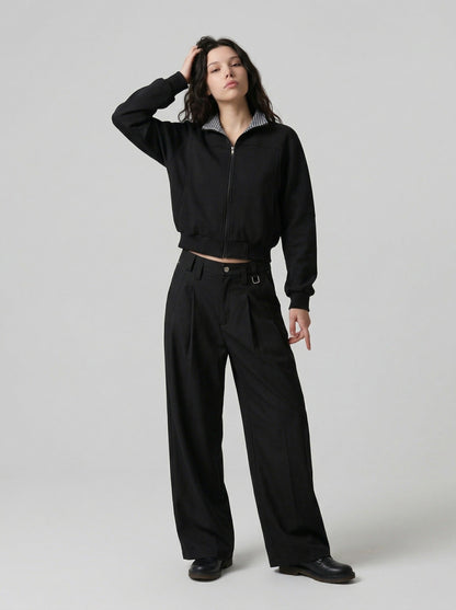 DAXUEN Deconstructed bomber jacket with ribbed cuffs and collar — model photo