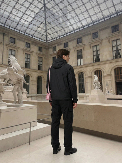 DAXUEN Lightweight hooded jacket with diagonal zipper — model photo