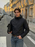 DAXUEN Lightweight hooded jacket with diagonal zipper — model photo