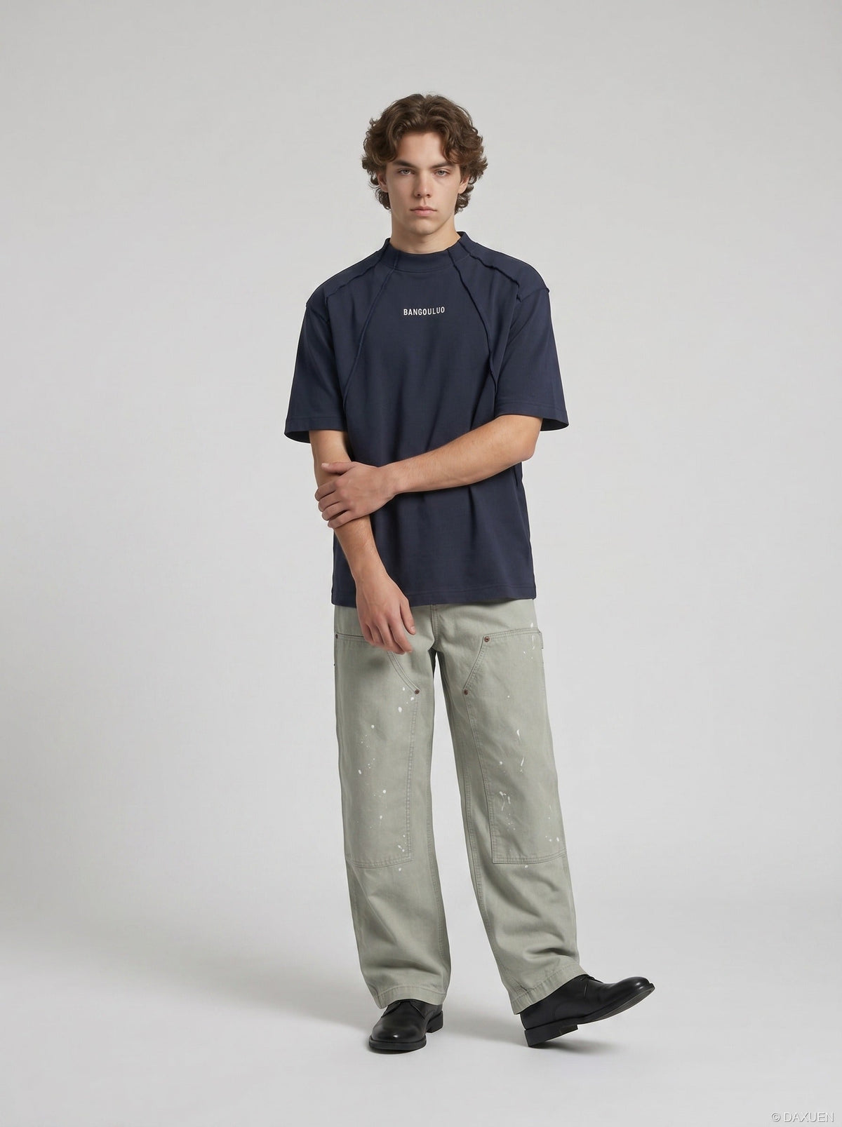 DAXUEN Short-sleeve oversized mock neck t-shirt — model photo