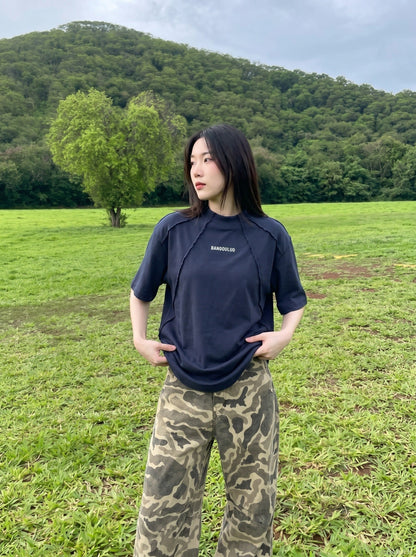DAXUEN Short-sleeve oversized mock neck t-shirt — model photo