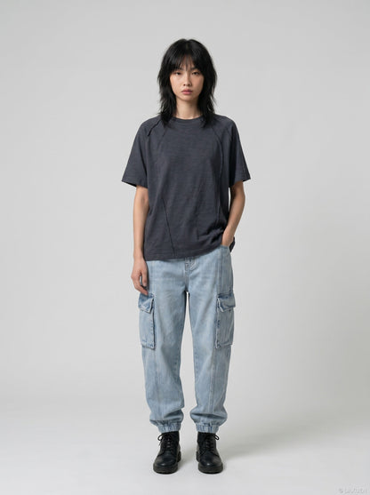DAXUEN Deconstructed seam short sleeve t-shirt — model photo