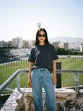 DAXUEN Deconstructed seam short sleeve t-shirt — model photo