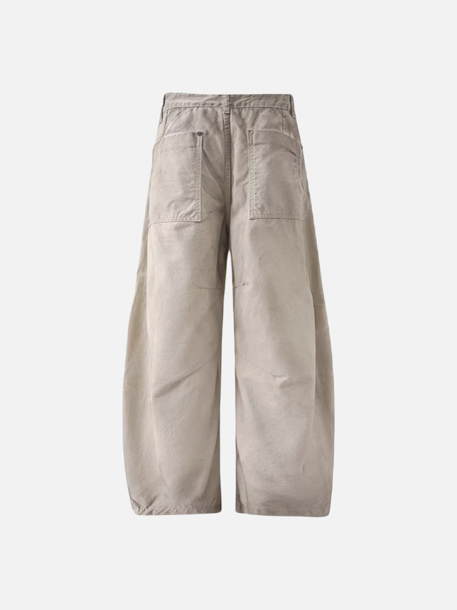Deconstructed wide-leg cargo pants in light beige